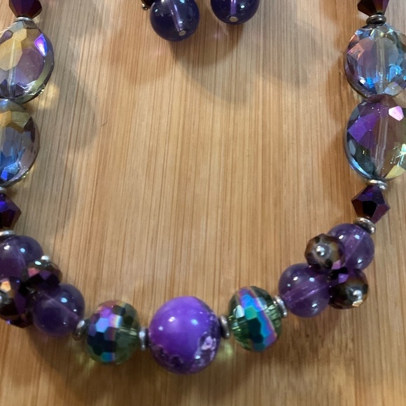 Hand Crafted Beaded 2 Piece Necklace Set Amethyst Necklace and Dangle Earrings - Picture 8 of 8
